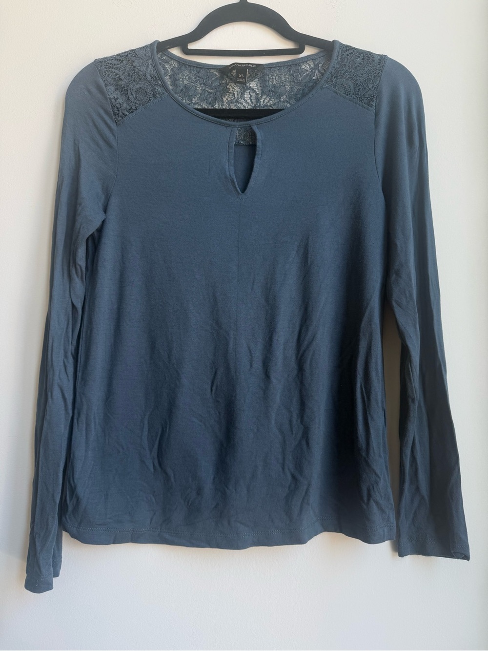 Banana Republic Slate-Blue Lace Shoulder Long Sleeve Tee